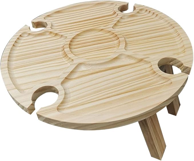 Camping Gear Outdoor Folding Table Wooden Wine Glass Rack Holder Cheese Board