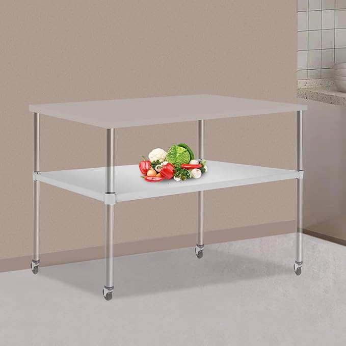 Eapmic Undershelf for Work Tables Adjustable Lower Shelf Stainless Steel Bottom Shelf Add for Commercial Prep Table Restaurant Kitchen Bakery Garage Workshop Use (45.28x27.95in)