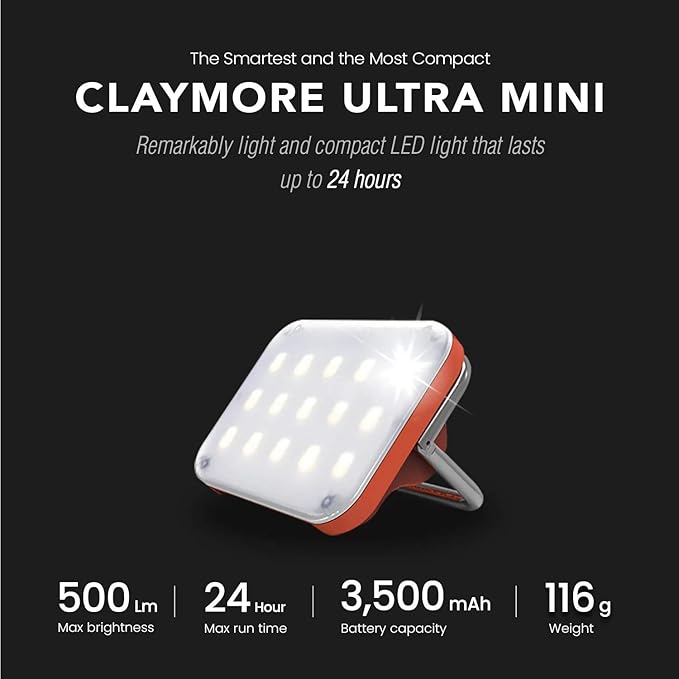 CLAYMORE Ultra Mini (Dark Gray) - Outdoor Rechargeable LED Light for Camping Tent Backpacking Emergency and Industrial Use. Waterproof Portable Lantern with USB-C Up to 24 Hours Battery Life.