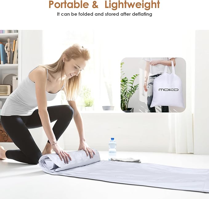 Air Mattress Queen with Built in Pump 18'' Luxury Inflatable Mattress 3 Min Fast Blow up Mattress with Dual-Chamber Comfort Top - Velvety Air Bed for Home Camping Travel Guests White + Khaki