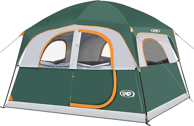UNP Tents 6 Person Waterproof Windproof Easy SetupDouble Layer Family Camping Tent with 1 Mesh Door &amp 5 Large Mesh Windows -10'X9'X78in(H)