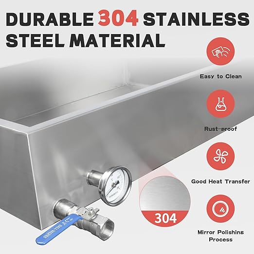 Maple Syrup Evaporator Pan 24.68Gal 304 Stainless Steel Maple Syrup Evaporator with Valve and Thermometer 30 x 20 x 9.5 Inch Feed Pan for Boiling Maple Syrup for Home and Outdoor Use