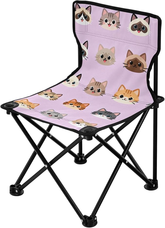 Portable Backpacking Camp Chair Cat Faces Foldable Chairs Carry Bag Included Outdoor for Indoor