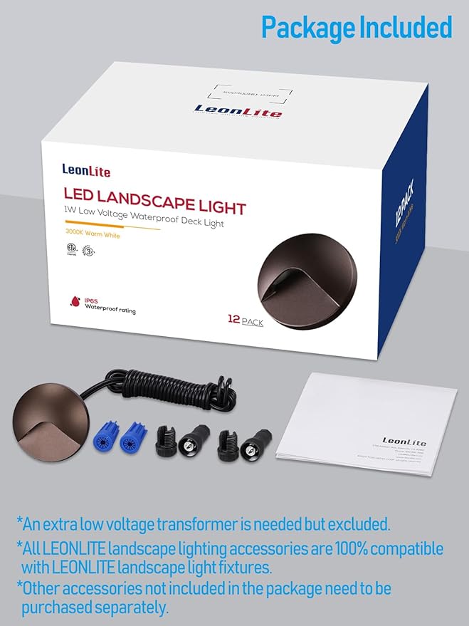 LEONLITE 12-Pack Recessed Low Voltage LED Deck Light Anti-Glare 12-24V AC/DC Recessed LED Step Riser Light IP65 Outdoor Step Stair Lights 3000K Warm White Aluminum Housing Oil Rubbed Bronze