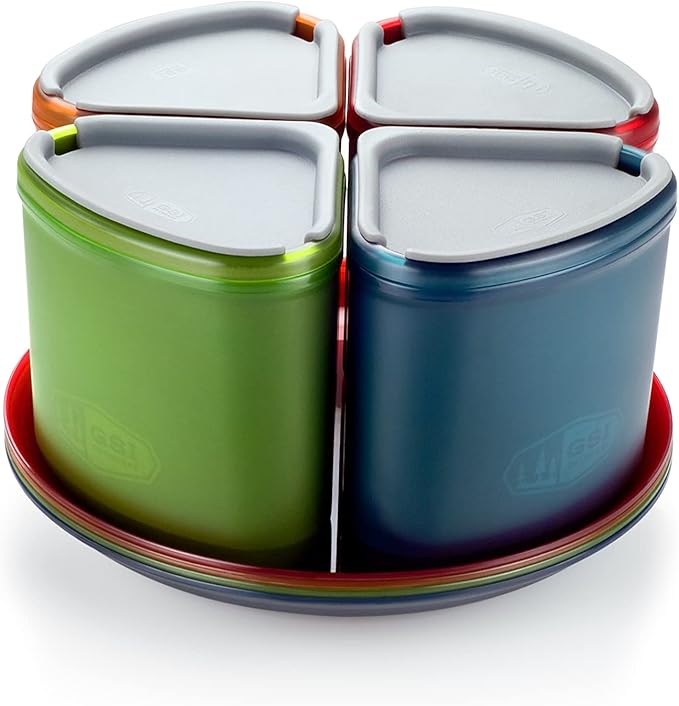 GSI Outdoors Infinity 4 Person Compact Nesting Tableset for Ultra-Light and Compact with Cup Bowls and Plates for Camping RV or BBQ