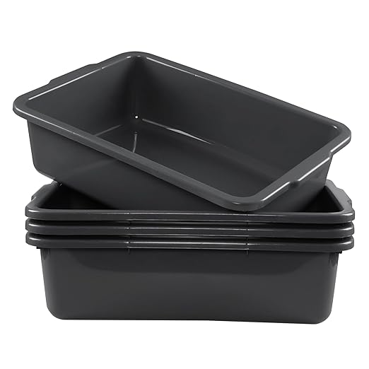 Gloreen 4 Packs Large Commercial Bus Tubs 35 L Rectangular Dishpan Plastic Wash Basin Grey