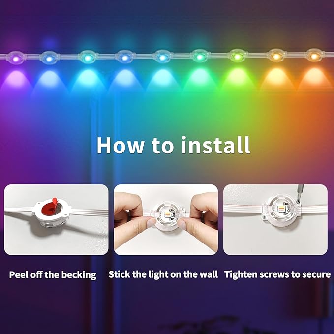 60FT Permanent Outdoor RGB LightsWaterproof Smart LED Eaves LightsPermanent Outdoor Light with App/Remote ControlMusic synchronisationfor HouseHalloweenRoofGardenChristmas Decorations