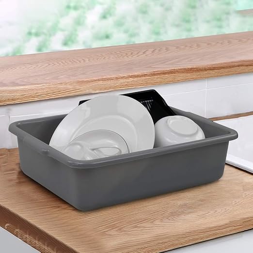 Set of 4 Plastic Bus Boxes Commercial Bus Tote/Bus Tub Grey (8 L)