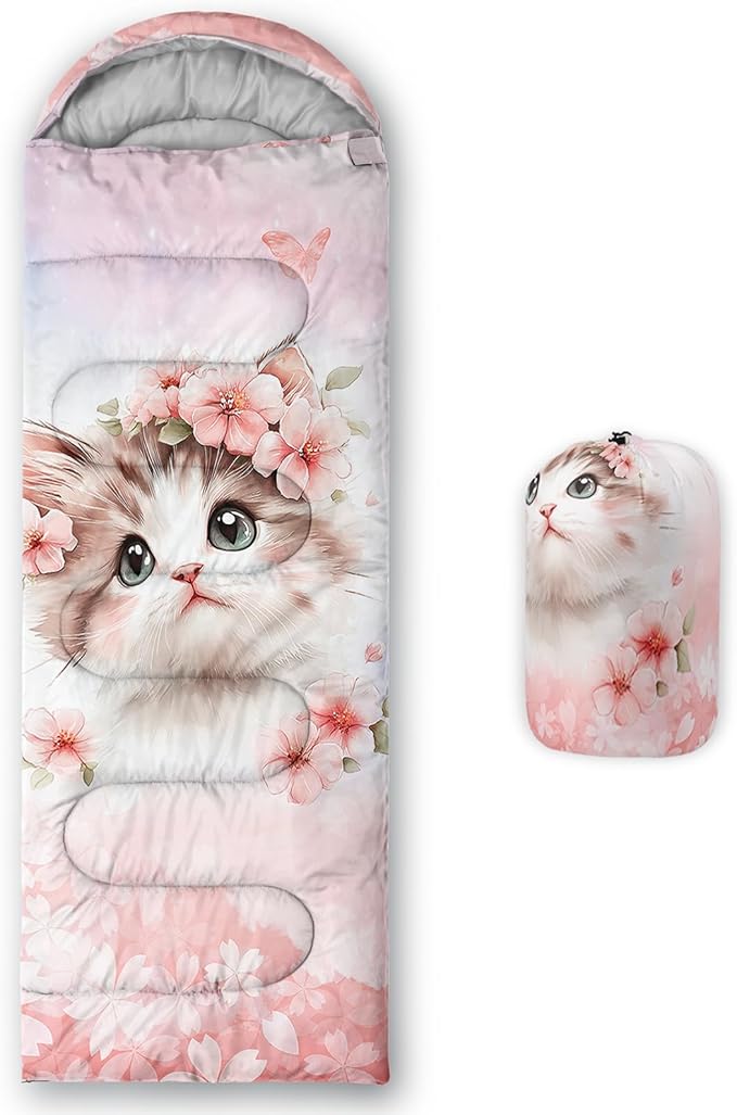HOSIMA Kids Cute Dog Sleeping BagDifferent Pet Dogs Pattern Cold Weather Gear for CampingAnimal Themed with Christmas Tree Print Waterproof Sleeping Bags for Outdoors Hiking.