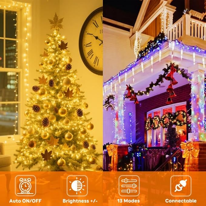 88FT 240LED Connectable String Lights Indoor Outdoor Clear Wire Warm White⇋Multicolor Christmas String Lights Plug in Twinkle Fairy Light With Timer For Wedding Patio Tree Yard Christmas Decorations