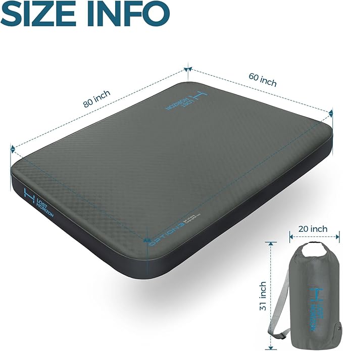 LOSTHORIZON Air &amp Foam Camping Mattress Self-Inflating Sleeping Pad 4.5 Thick with Air Pump Queen Gray