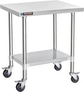 DuraSteel 24x30 NSF Stainless Steel Cart Work Table - Heavy Duty Rolling Food Prep Table Countertop Island - Metal Utility Cart on Wheels Caster Grill Stand Storage Outdoor Kitchen Tables Bar Top