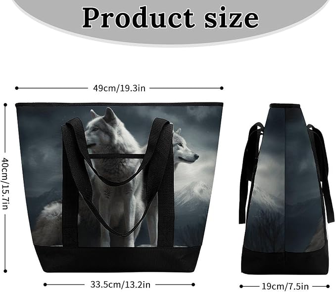 Insulated Shopping BagLarge Reusable Cooler Bags Wolf at Night Printed Foldable Shopping BagTravel Waterproof Shoulder Bag