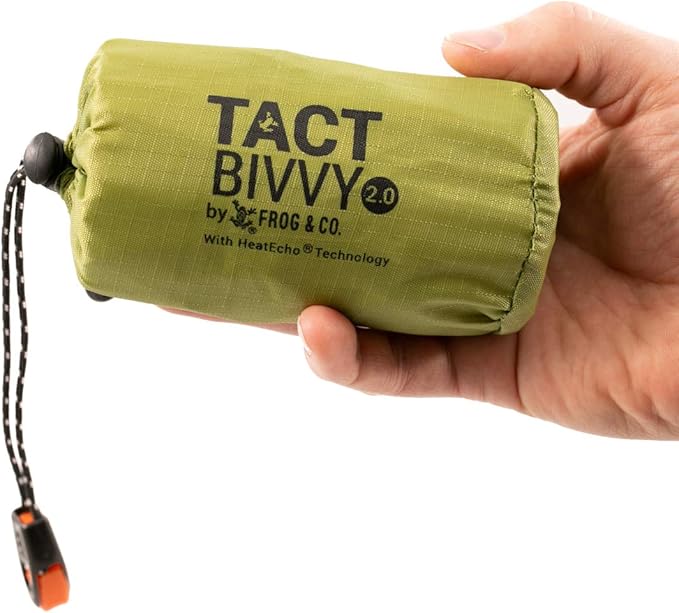 Survival Frog Tact Bivvy 2.0 Emergency Sleeping Bag with Stuff Sack Carabiner &amp Survival Whistle – Compact Lightweight Waterproof Reusable Thermal Bivy Sack Shelter Kit
