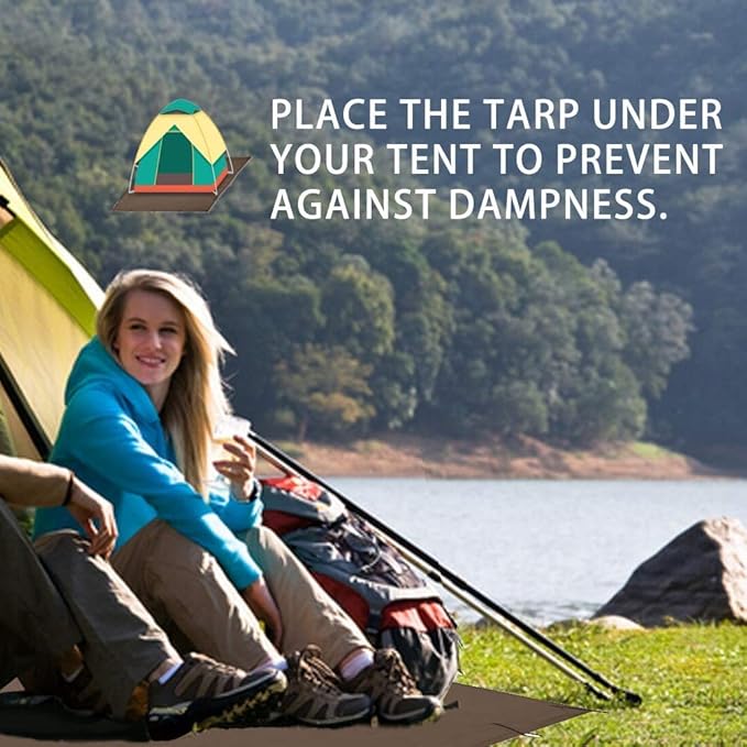 KALINCO Waterproof Camping Tarp Tent Hammock Rain Fly 10X10FT/10X15FT Mutifunctional Tent Footprint Lightweight Tarp for Camping Hiking and Survival Shelter