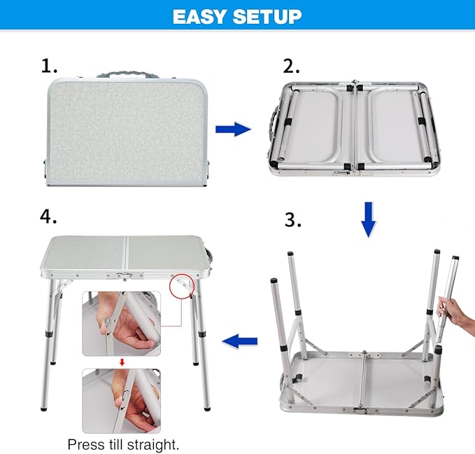 REDCAMP Small Folding Camping Table2ft Portable Aluminum Outdoor Small Foldable Table Adjustable Height Lightweight for Picnic Cooking Beach