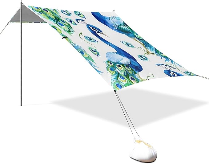 Peacock Seamless Watercolor Pattern Camping Sun Shelter Beach Tent Portable Beach Sun Shade Outdoor Canopy for Camping Trips Fishing Picnic