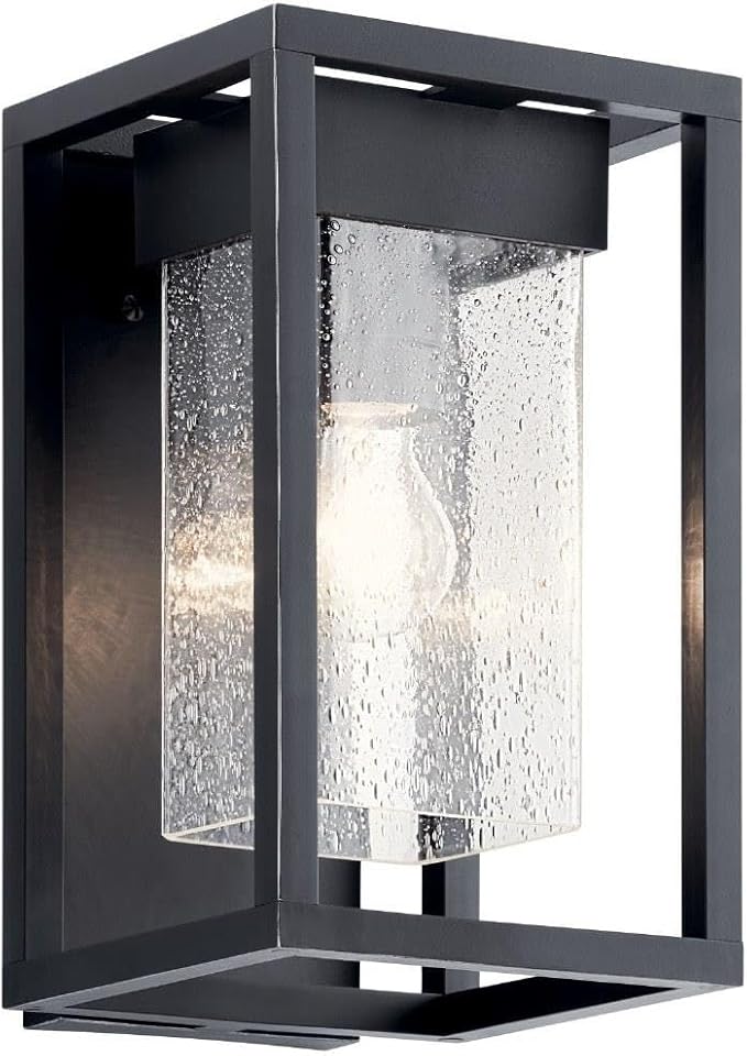 Kichler Mercer 12 Outdoor Wall Light in Black 1-Light Exterior Wall Sconce with Clear Seeded Glass (12 H x 7 W) 59060BSL