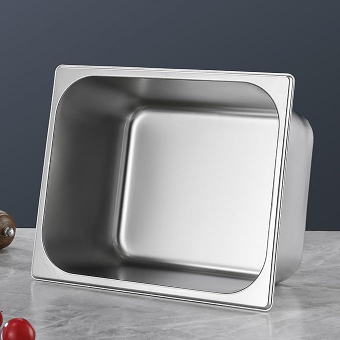 Stainless Steel 1/3 Size Kitchen Pan with Lid for Commercial Food Preparation and Space Saving Storage Container