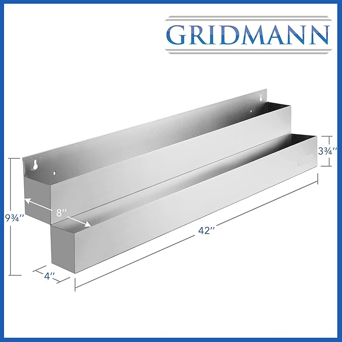 GRIDMANN 42-inch Double Tier Speed Rail - Stainless Steel Liquor Bottle Holder Rack for Bars