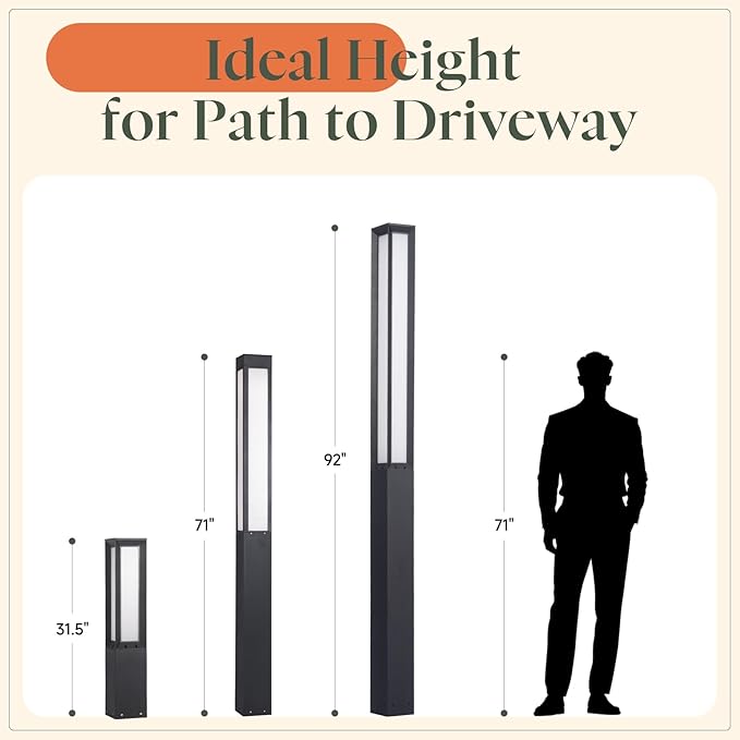 Landscape Path Lights 92 Tall Outdoor Pathway Bollard Light Waterproof Driveway Pole Lamp 3000K LED Yard Walkway Lighting Modern Patio Lantern AC100-240V Wired Fixture for Lawn Commercial