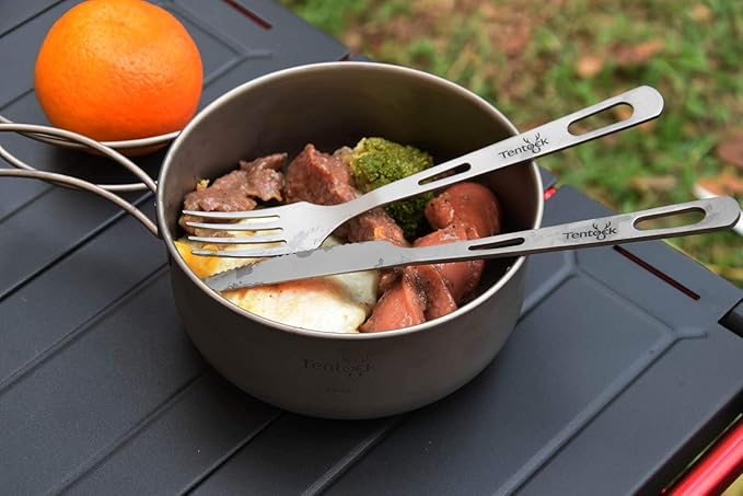 Tentock Titanium Bowls Set 500ml+600ml Ultralight Camping Cookware Outdoor Utensils with Folding Handle