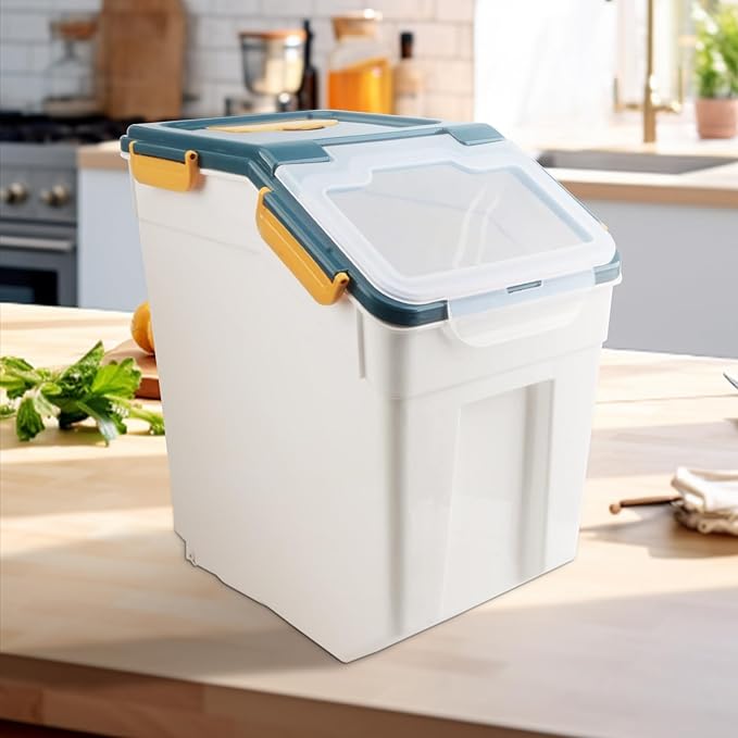 2 Pack Rice Storage Container with Measuring Cup 50 lb Flour Storage Container with Wheels BPA Free Food Storage Container Dog Cat Food Bin Set for Dry Food Sugar Cereal(Blue)
