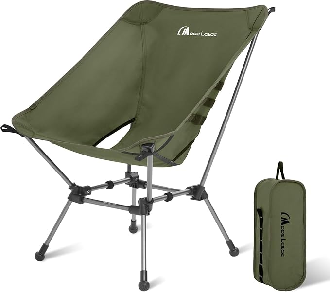 MOON LENCE Portable Camping Chair Plus Larger &amp Roomier Compact and Lightweight Still Folding Chair for Backpacking &amp Hiking 330Lbs Capacity (Moss Green)