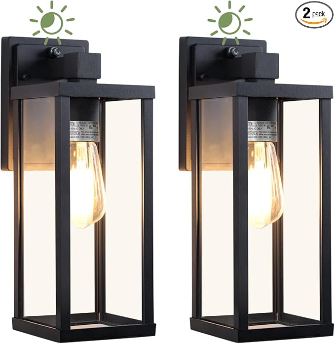 LITFIT 14'' Dusk to Dawn Outdoor Lighting Die-Casting Aluminum Exterior Wall Sconces Hardwired Black Outside Lighting for House Garage PorchFront Door Patio 2-Pack Bulbs Not Included