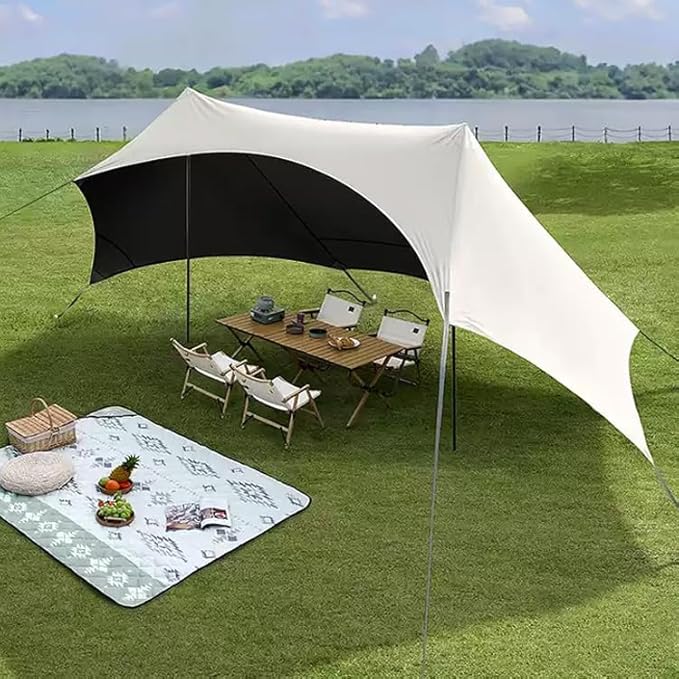 10x17ft Beach Canopy Tent Sun Shade with 2 Poles Camping Tarp Shelter for Beach Grass