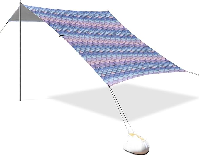 ALAZA Mermaid Print Gradient Beach Tent Sun Shelter UPF50+ Protection Beach Shade Canopy w/ 4 Sandbags for Outdoor Camping Fishing Backyard Fun Picnic 10x9 ft