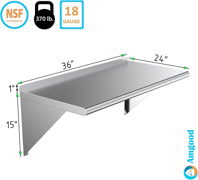 AmGood 24 X 36 Stainless Steel Wall Shelf | Metal Shelving | Garage Laundry Storage Utility Room | Restaurant Commercial Kitchen | NSF