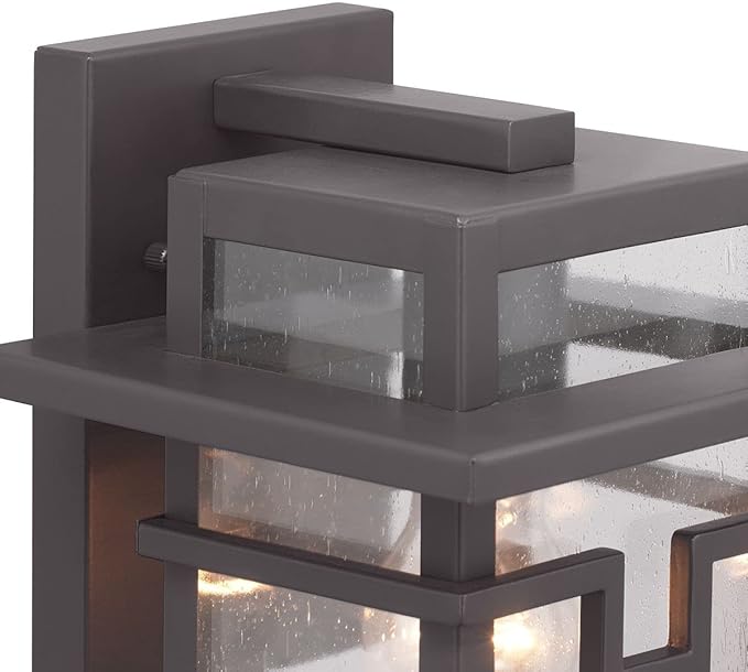 Progress Lighting Boxwood Collection 1-Light Clear Seeded Glass Craftsman Outdoor Medium Wall Lantern Light Antique Bronze  14.13x7.63x7.63