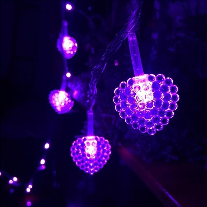 Solar Heart String Light Waterproof Outdoor Heart-Shaped Fairy Lights 30LED 19.7ft Love Heart Shape Garden Lights for Party Wedding Christma Decoration (Purple)