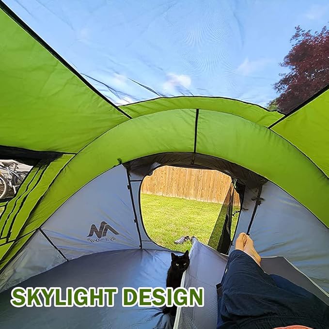 4 Person Pop Up Tents for Camping - AYAMAYA Waterproof Instant Family Tents with Skylight &amp Removable Rainfly Upgraded Large Size with 2 Doors -Automatic Easy Setup Beach Tent with Poles