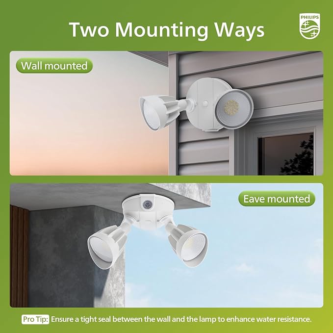 Philips Dusk to Dawn 44W 3500LM LED Security Flood Lights Outdoor 5000K Daylight Wet Location Dual Adjustable Heads Aluminum Wall Light for Yard Garage Porch