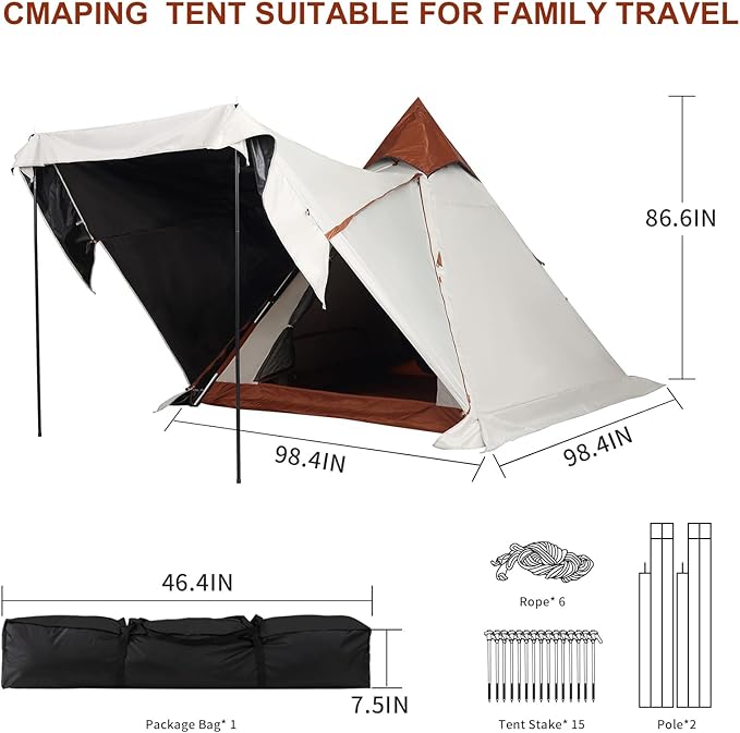 Camping Teepee Tent 2-4 Person Indian Tent Waterproof Instant Pyramid Spire Tents for Outdoor Hiking