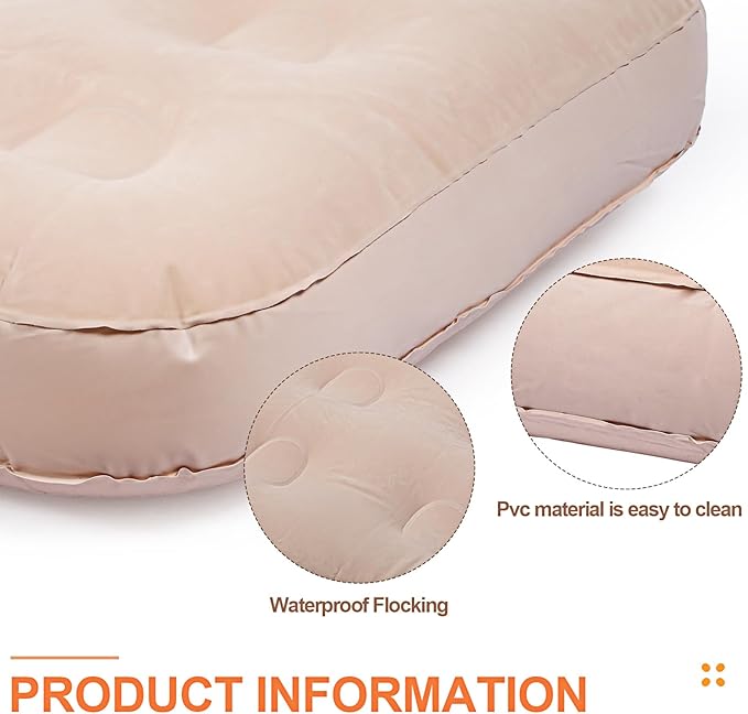 Geetery Kids Air Mattress Toddler Inflatable Airbed 55x27.6x8.7 Inch Foldable Comfort Flocked Blow up Bed with Patch Kit Portable Sleepover Mattresses for Home Travel Camping Party(Beige 4 Pcs)