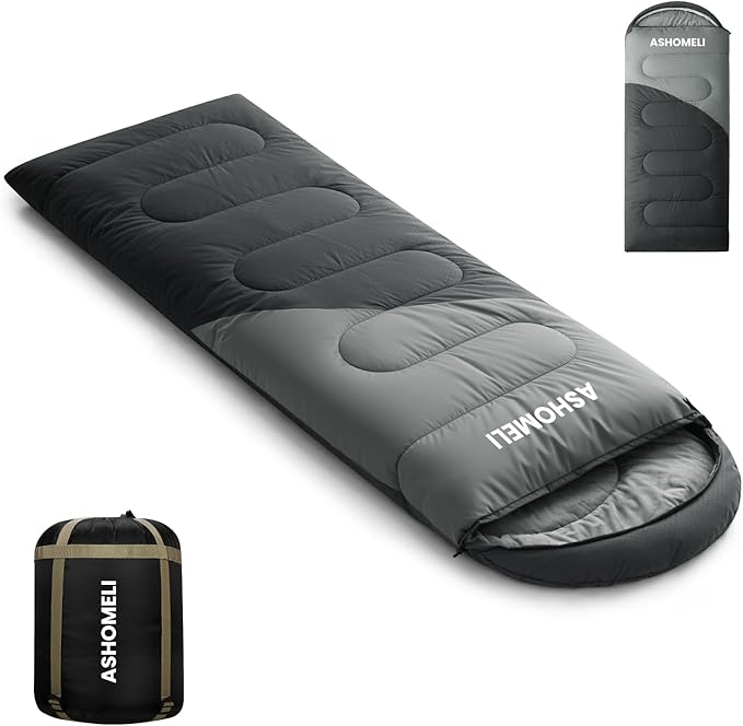 ASHOMELI Camping Sleeping Bags for Adults - 4 Season Warm &amp Cool Weather - Summer Spring Fall Winter Lightweight Waterproof Sleeping Bag for Camping Traveling Indoors and Outdoors