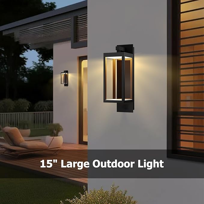 Dusk to Dawn Outdoor Wall Light 15 inch Exterior Light Fixture Wall Mount for House Front Porch LightAnti-Rust Aluminium Exterior Wall Sconce Lamp with Tempered Glass for Doorway Garage