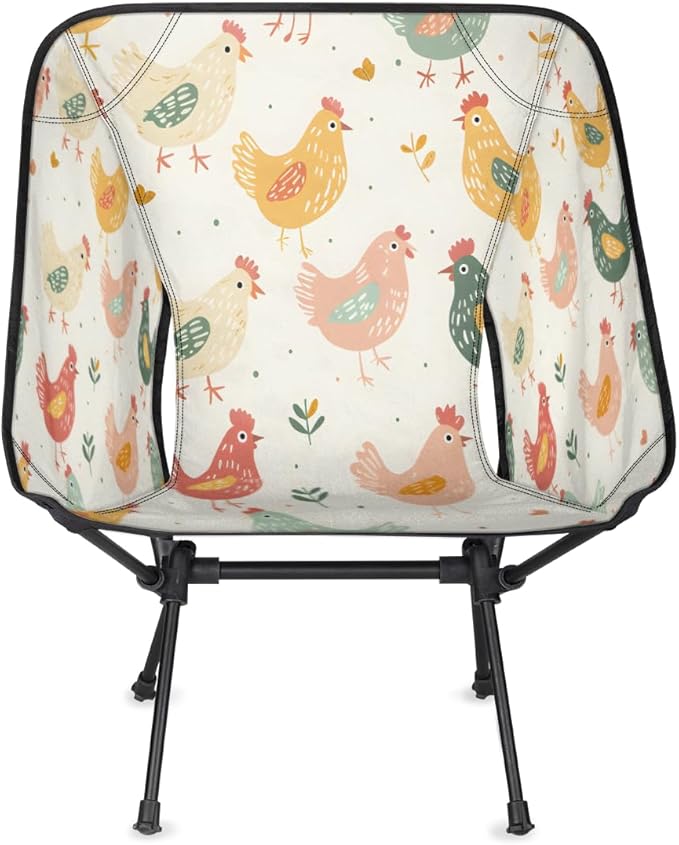 Cute Hens Roosters and Chick Portable Camping Chair Lightweight Folding Backpacking Chair Compact Foldable Beach Seat with Carry Bag for Outdoor Hiking Fishing Travel