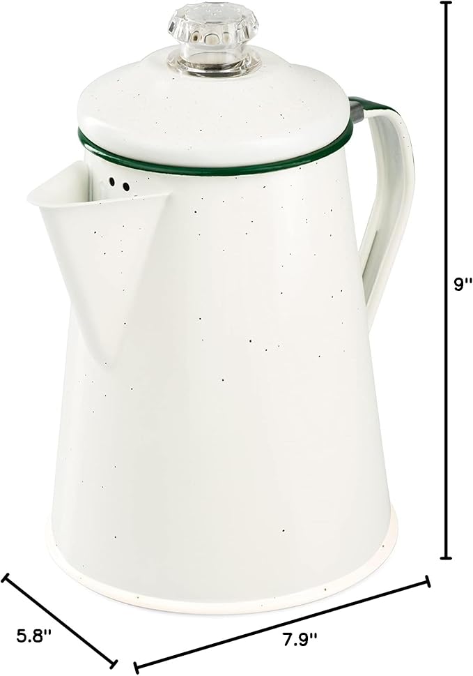 GSI Outdoors Percolator Coffee Pot | Enamelware Campfire Coffee Boiler Kettle for Outdoor Camping Cookware Cabin RV Kitchen Hunting &amp Backpacking