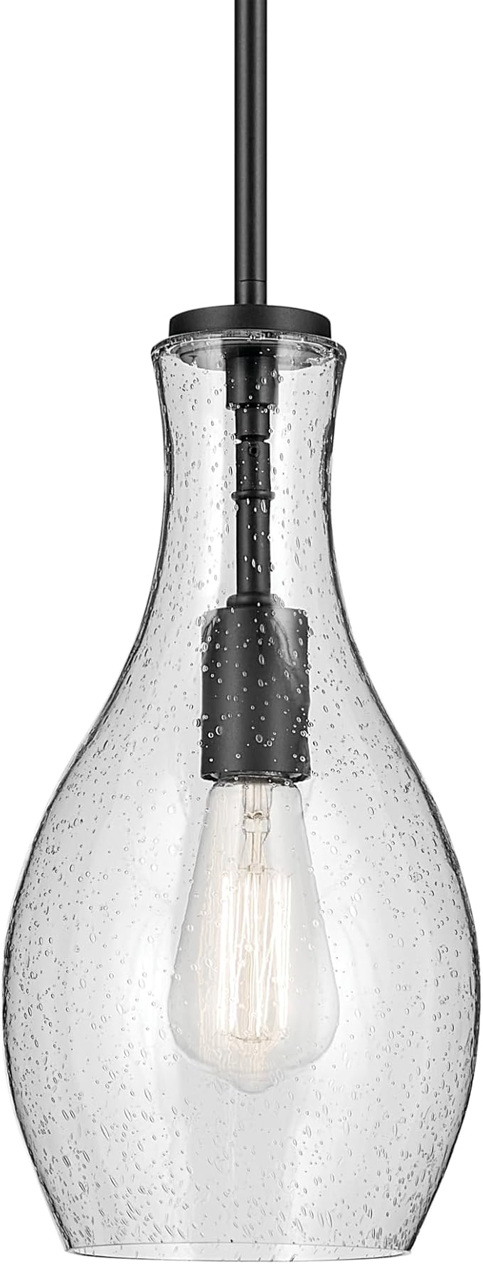 Everly 13.75 1-Light Bell Pendant with Clear Glass in Black for a Kitchen Island Dining Nook or Home Bar (13.75 x 7) 42456BK