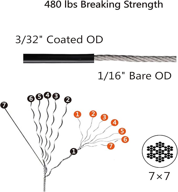 String Lights Hanging KitGlobe String Lights Suspension KitOutdoor Light Guide WireInclud 164 FT Nylon-Coated Stainless Steel Wire Rope CableTurnbuckle and HooksEnough AccessoriesUse Manual
