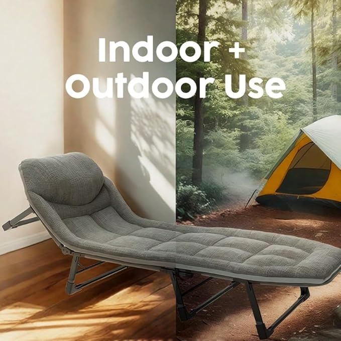 Camping Cot Portable Folding Bed for Adults 6 Position Adjustable Cot Recliner Chair with Pillow Heavy Duty Steel Frame Camping Office Nap Indoor Outdoor Use (Medium(70in))