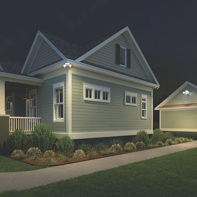 Lithonia Lighting HomeGuard 2-Light LED Outdoor Flood Lights Outdoor LED Lights Dusk to Dawn Sensor Adjustable Lumens Selectable Color Round Heads White (HGX LED 2RH ALO SWW2 120 PE WH M2)
