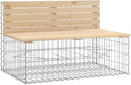vidaXL Solid Pine Wood Patio Bench with Galvanised Steel Gabion Base Farmhouse Style Garden and Outdoor Seating 40.6x27.6x25.6 Brown 834374