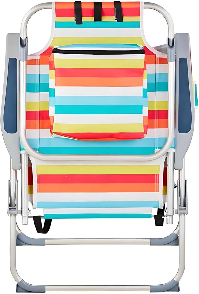 Beach Chairs for Adults with 5 Positions Folding Backpack Beach Chair with Headrest Cup Holder Towel Rack &amp Armrests Lightweight Camping Chairs for Lawn Concert Garden Picnic Rainbow Strip