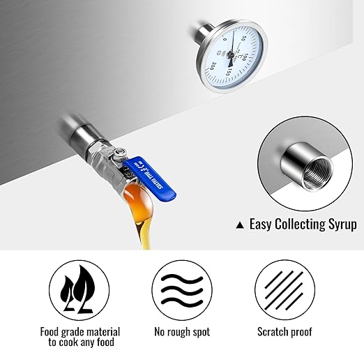 Maple Syrup Evaporator Pan Stainless Steel Syrup Evaporator Divided Pan with Valve and Thermometer Maple Syrup Boiling Pan for Boiling Maple Syrup 48x24x9.5 Inch