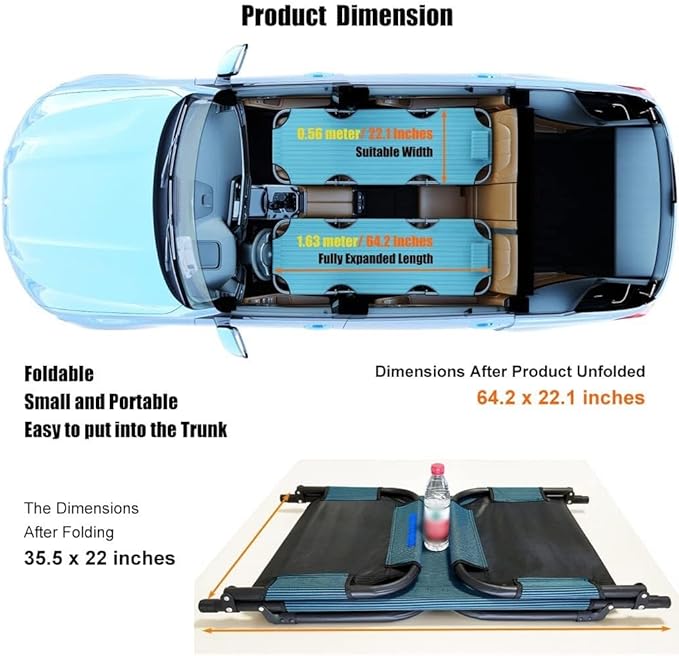 Car Travel Bed - Non-Inflatable Folding Cushion for Rear Seat - Portable Camping Cot